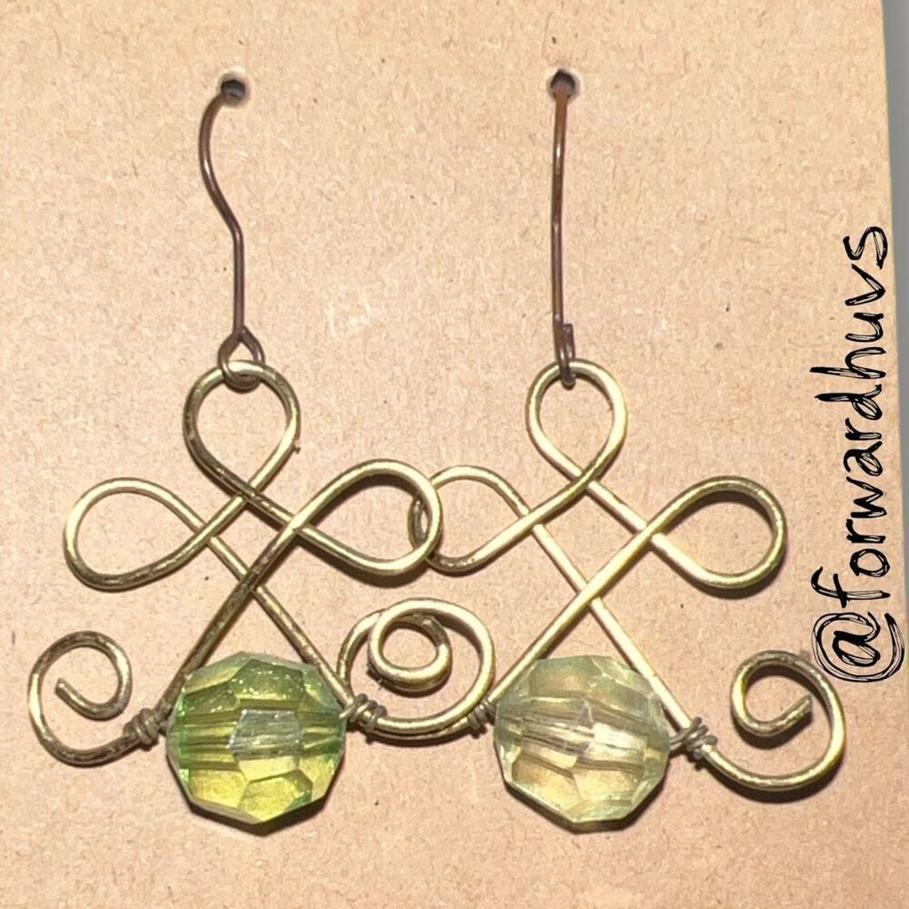 Bundle Sale 3 for $15 | Wire Swirl Earrings with Yellow-Green Beads